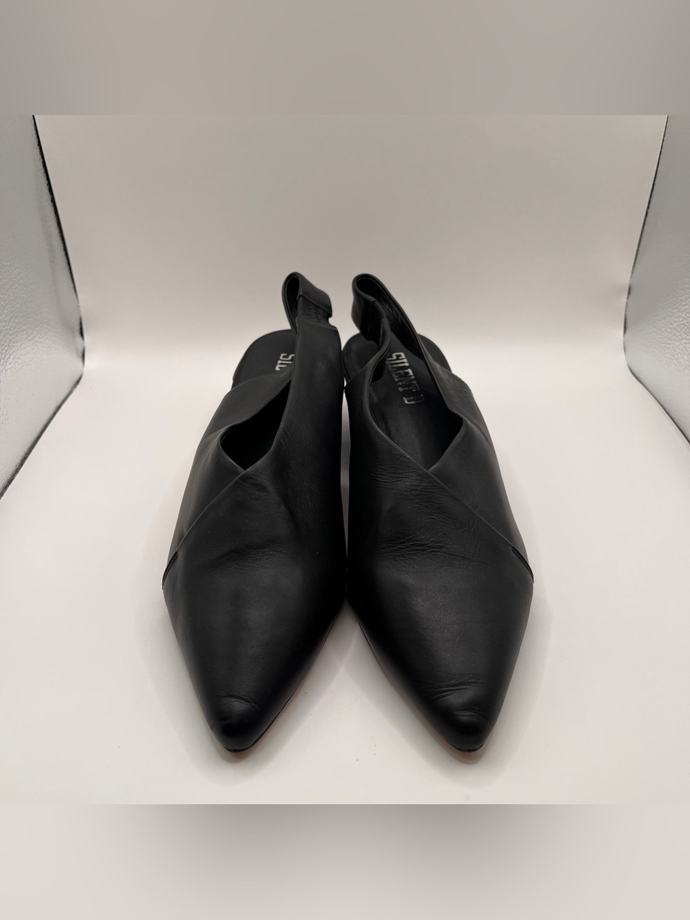 Silent D Anthropologie black leather slingback pointed toe block heel 39 US8.5 - Picture 4 of 8